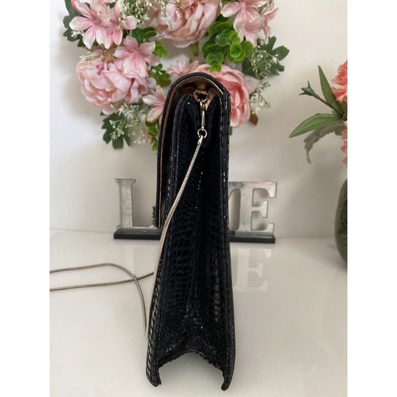 Vintage Costa Blanca Reptile Print Leather Clutch‎ Bag Black Crossbody Metal EUC - Picture 11 of 12